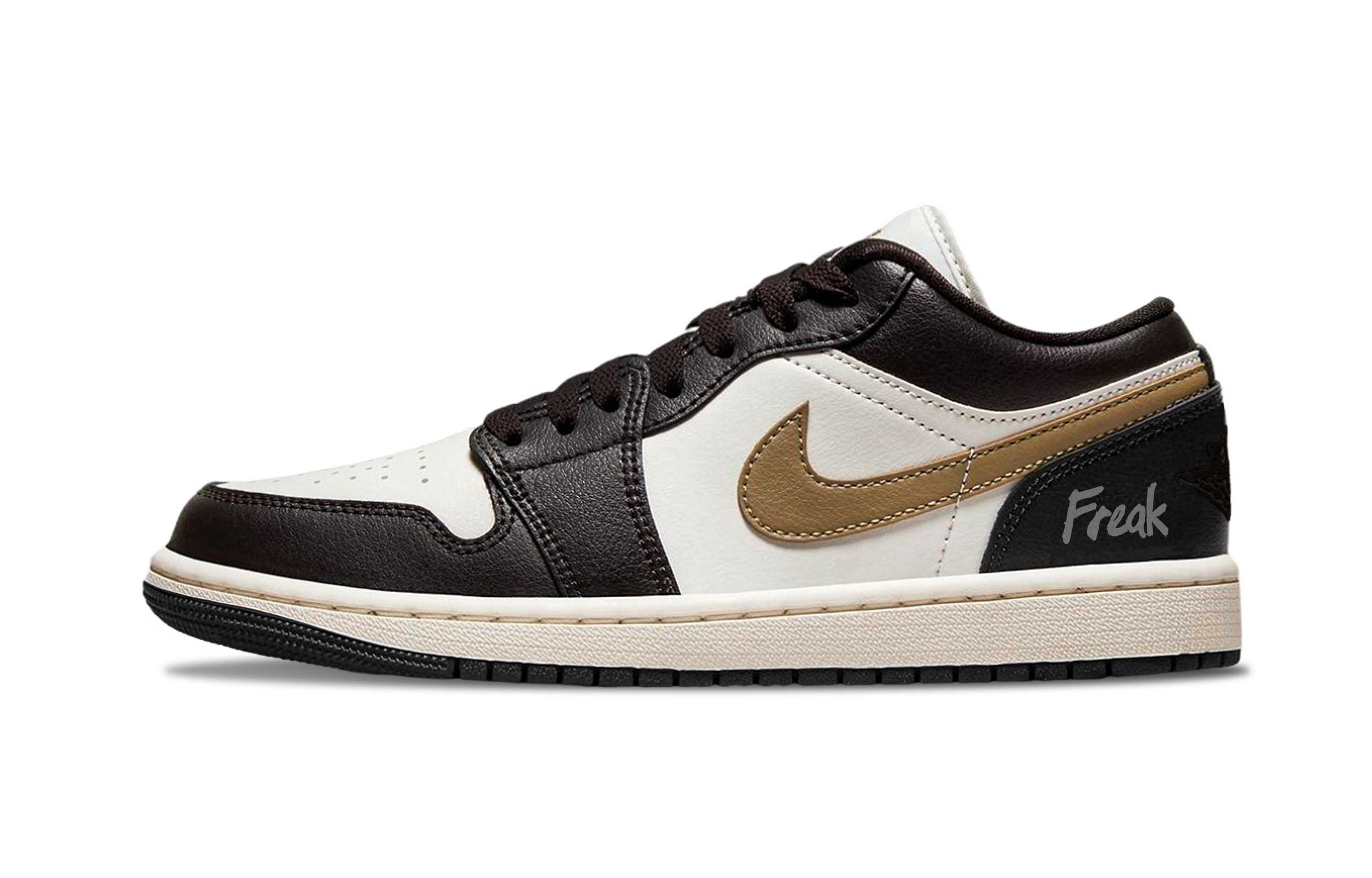 Jordan Air Jordan 1 Gold Hook Mocha Support Low top Vintage Basketball Shoes Unisex Black Brown