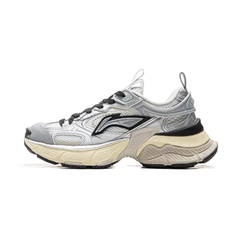 Li Ning Xingji Cushioning Slip Resistant Abrasion Resistant Breathable Low top Chunky Sneakers Women's Silver White
