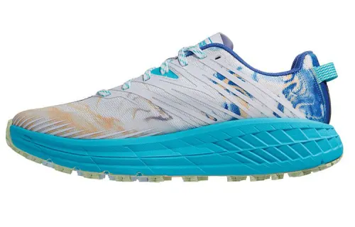 HOKA ONE ONE Speedgoat 4 Wide Slip Resistant, Abrasion Resistant, Lightweight Low top Running Shoes Men's White Blue