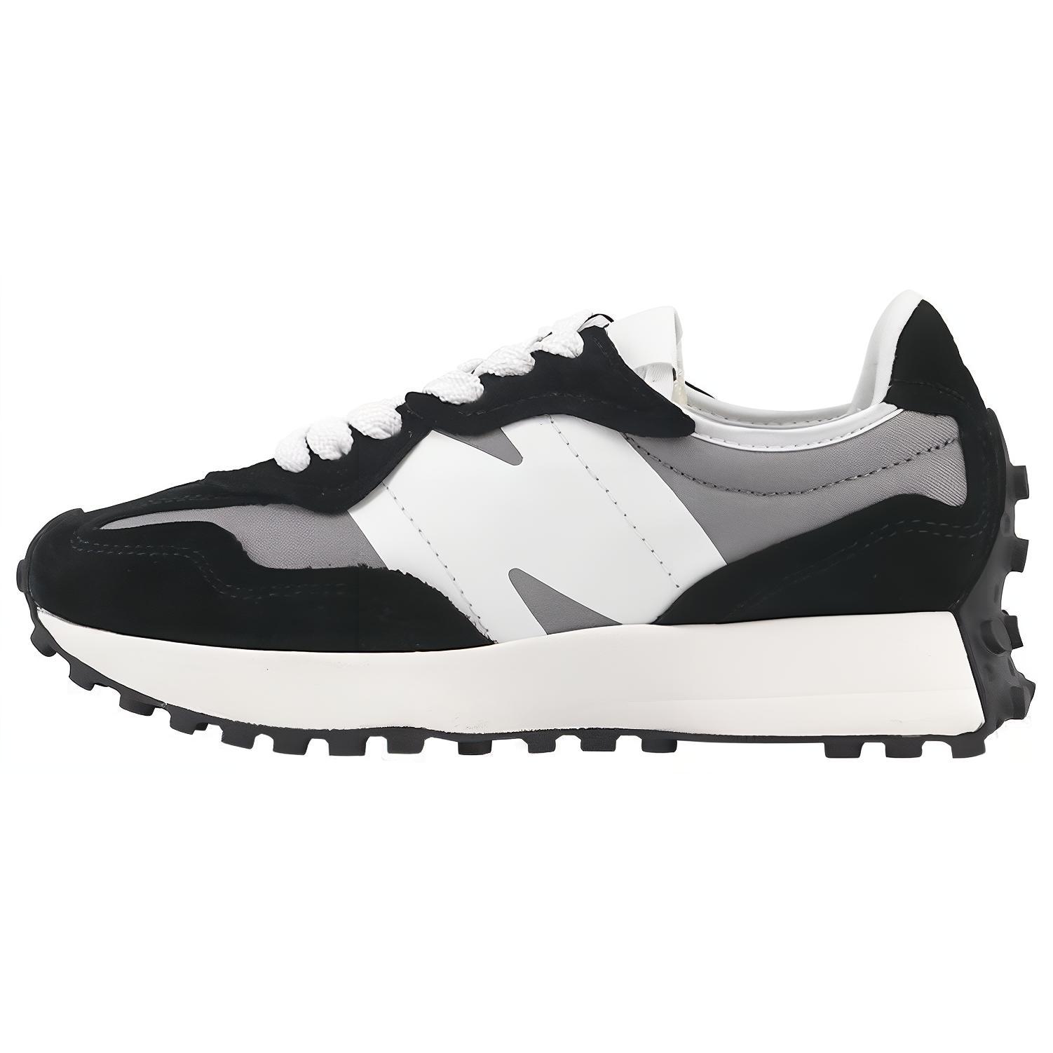 New Balance NB 327 Comfortable and refreshing fabric artificial leather low-top casual urban commuting running shoes for men and women, black and gray