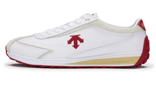 DESCENTE Cron Racer Comfortable and trendy leather shock-absorbing and non-slip low-top casual running shoes for men and women, white and red