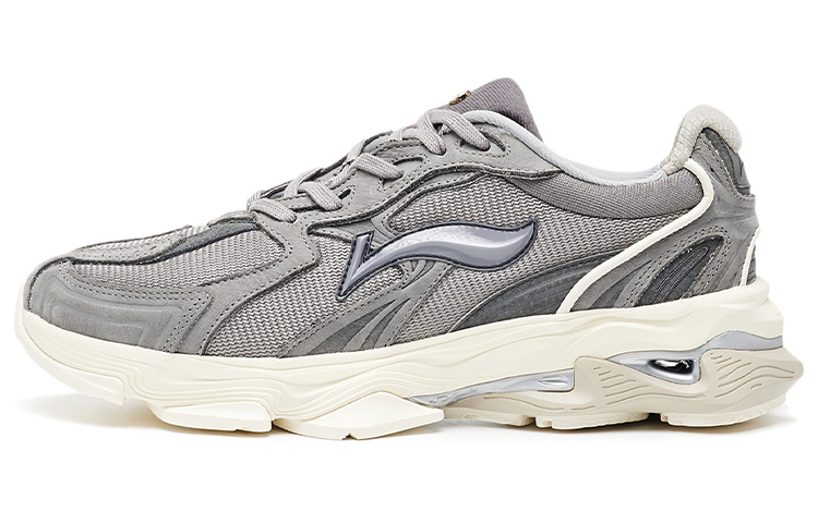 LI NING 1990 Suede Cushioning Slip Resistant Abrasion Resistant Low top Running Shoes Men’s Haze Gray