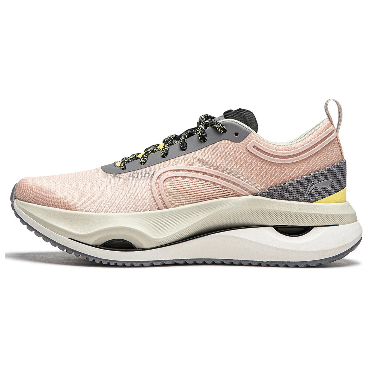 Li Ning Fabric Cushioning Slip Resistant Abrasion Resistant Lightweight Rebound Low top Running Shoes Women’s Pink Gray