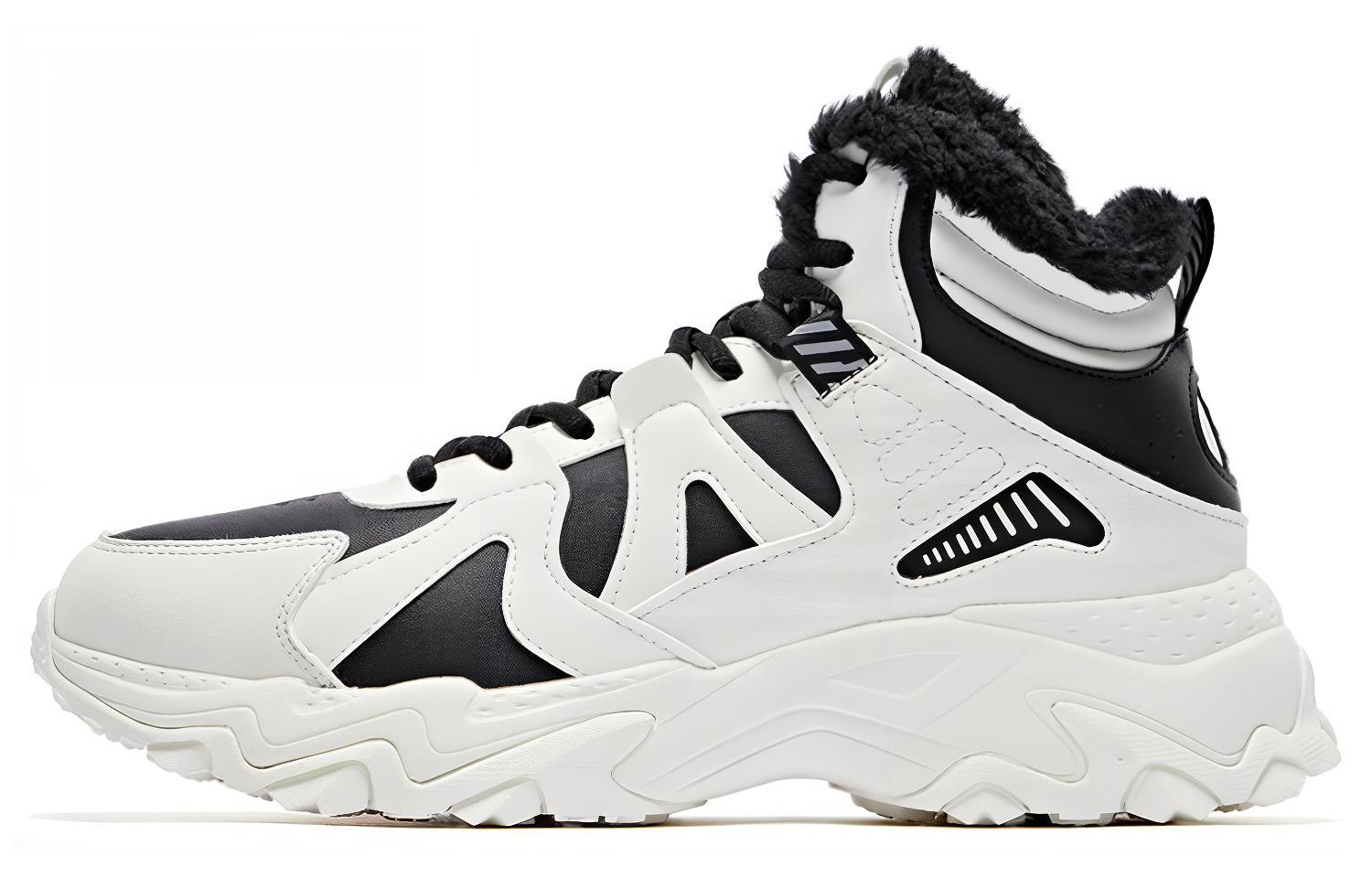 QIAODAN Fleece Lined Comfortable Cushioning, Wear Resistant High top Running Shoes Men’s White Black