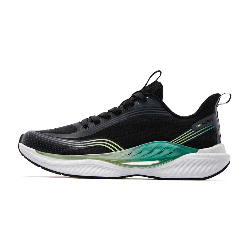 QIAODAN Breathable Cushioning Impact Resistant Low top Casual Running Shoes Men’s Black Green