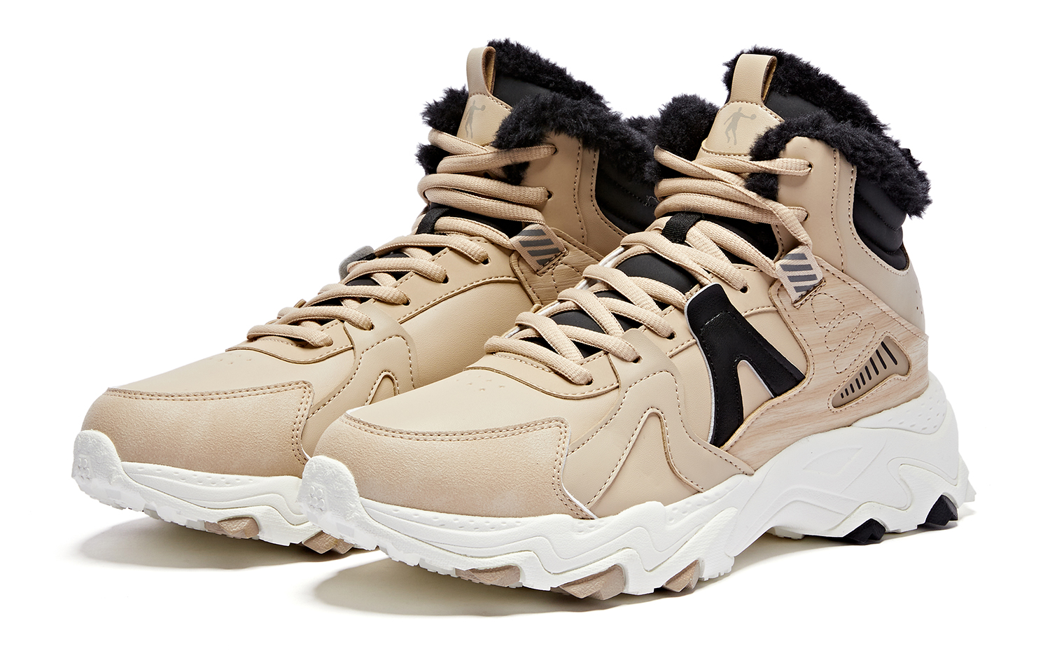 QIAODAN Fleece lined Slip Resistant Abrasion Resistant High top Running Shoes Men’s Brown Black