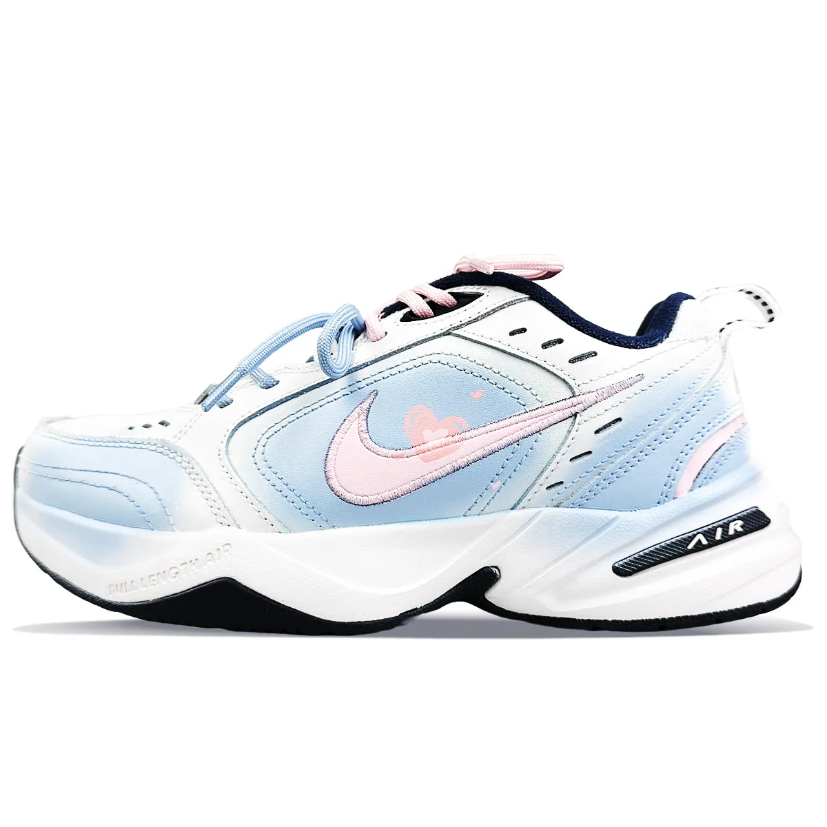 Nike Air Monarch 4 Abrasion Resistant Slip Resistant Low top Chunky Sneakers Unisex White Blue Pink