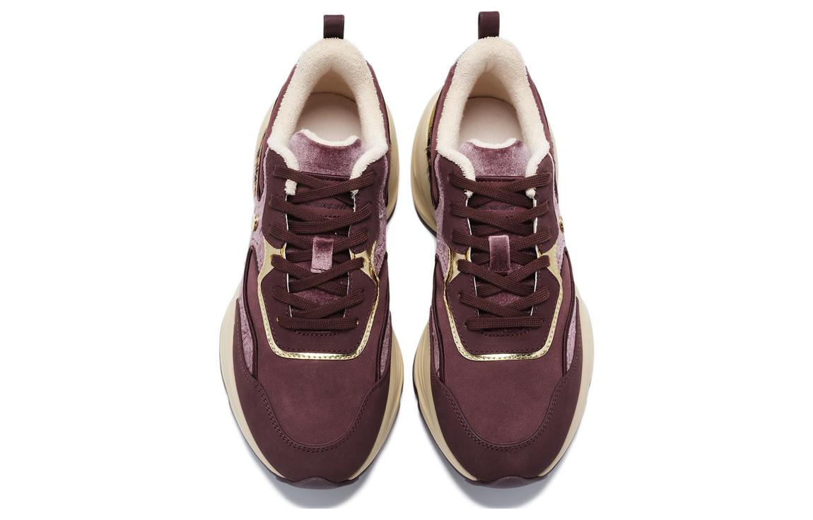 LI NING 1990 Clouds Slip Resistant Cushioning Rebound Low Top Running Shoes Women’s Deep Purplish Red