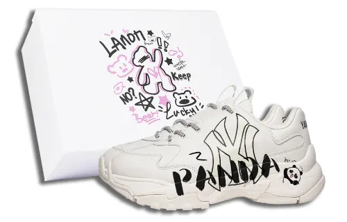 MLB Big Ball Chunky HI Panda Slip Resistant Low top Chunky Sneakers Unisex Black White