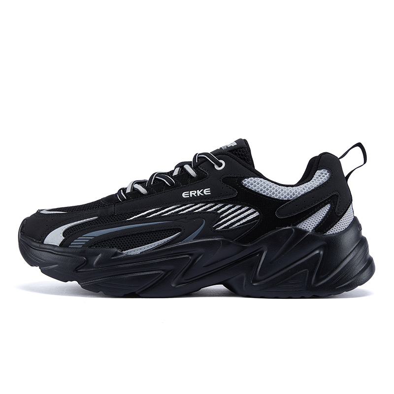 Erke Running Shoes Men’s Low Top Jet Black, Bright Silver