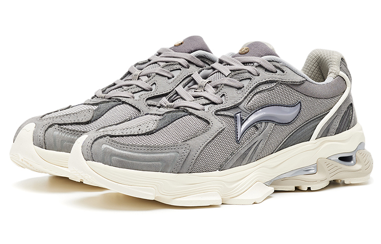 LI NING 1990 Suede Cushioning Slip Resistant Abrasion Resistant Low top Running Shoes Men’s Haze Gray