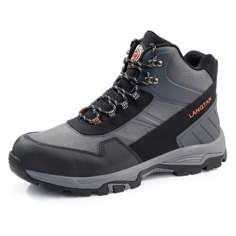 LANGTAN Abrasion Resistant Impact Resistant High top Outdoor Shoes Men’s Black Gray