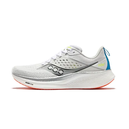 Saucony RIDE Yutuo 17 Fabric Cushioning Breathable Coverage Low top Running Shoes Men's White Silver