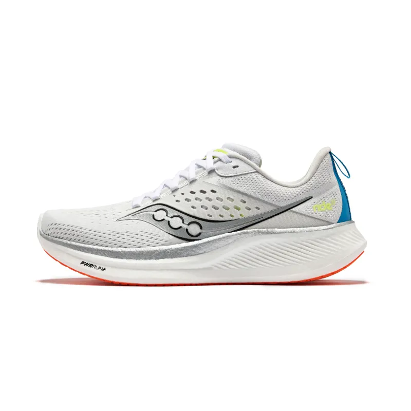 Saucony RIDE Yutuo 17 Fabric Cushioning Breathable Coverage Low top Running Shoes Men's White Silver