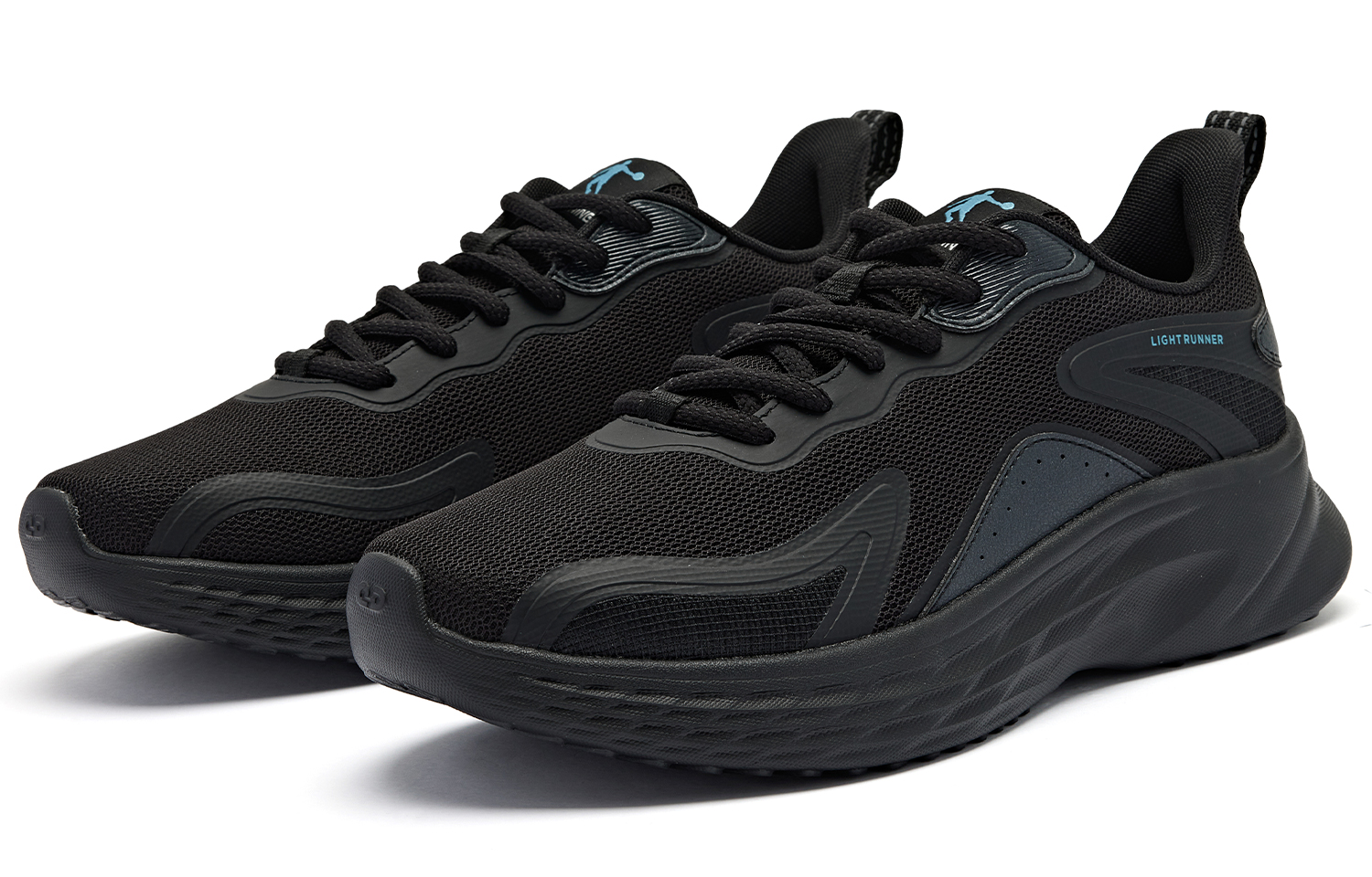 QIAODAN Cushioning Slip Resistant Abrasion Resistant Low top Running Shoes Men’s Black Island Blue