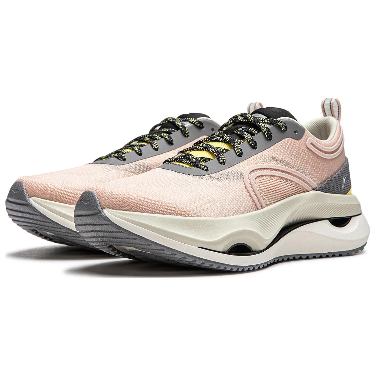 Li Ning Fabric Cushioning Slip Resistant Abrasion Resistant Lightweight Rebound Low top Running Shoes Women’s Pink Gray