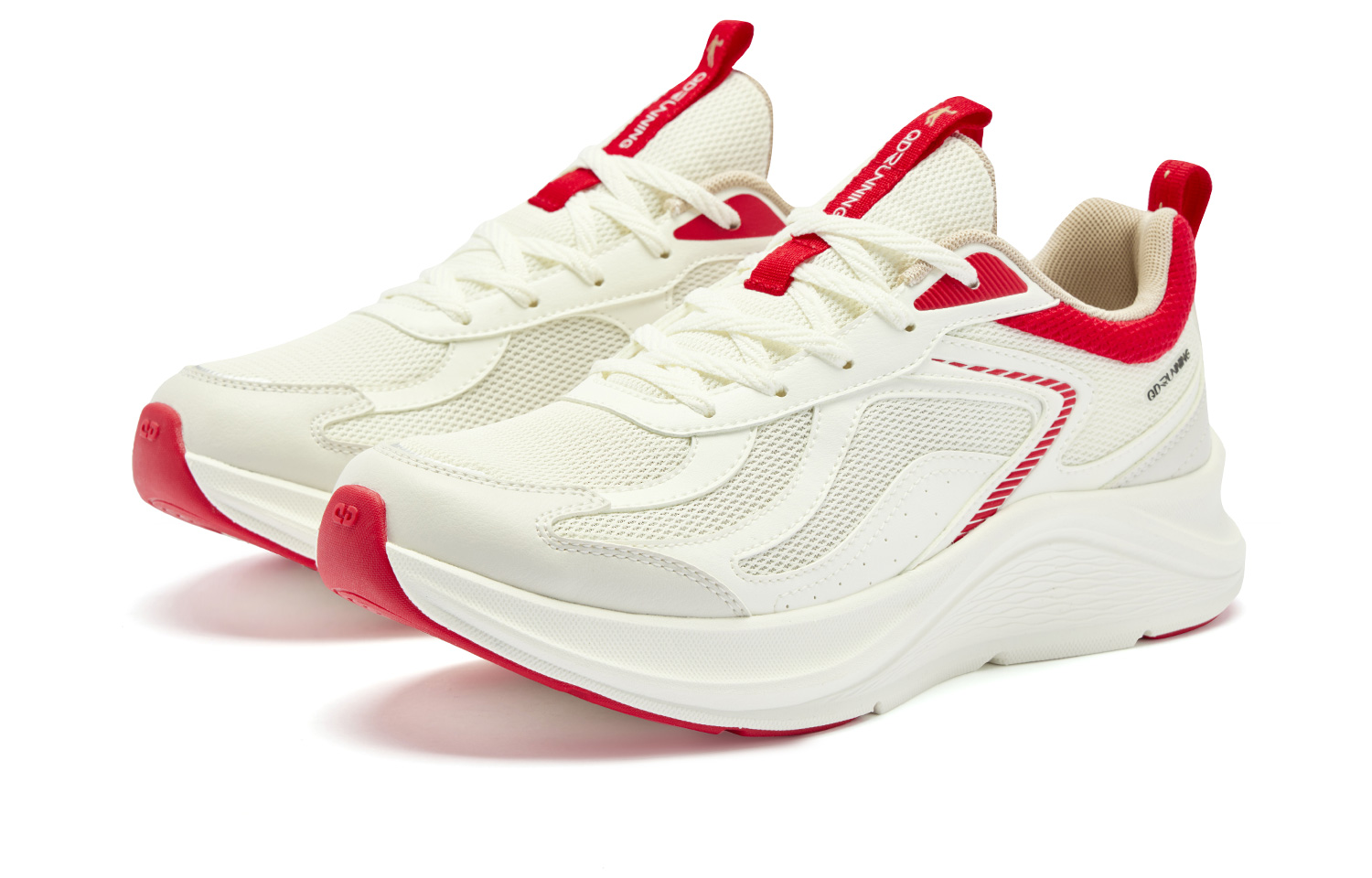 QIAODAN Textile, Synthetic Leather Slip Resistant Abrasion Resistant Low top Running Shoes Women’s Ivory Crescent