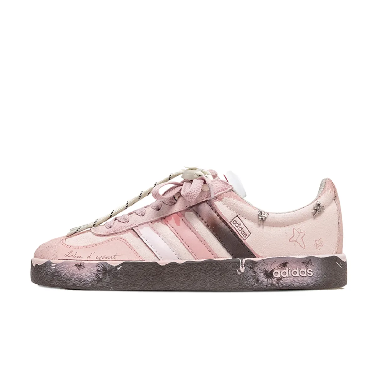 Adidas VL COURT 2.0 Da Vinci, Box, Pink Butterfly Cushioning Low top Skateboard Shoes Unisex Pink Brown