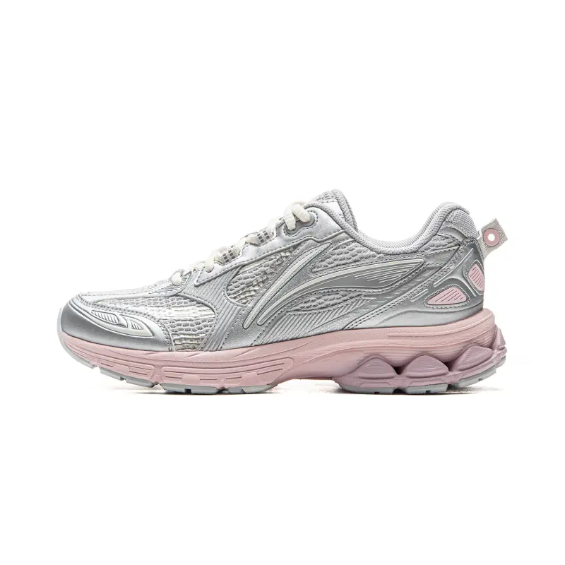 Li Ning Fuyao 2.0 Fabric Slip Resistant Abrasion Resistant Support Low top Running Shoes Women's Silver Pink