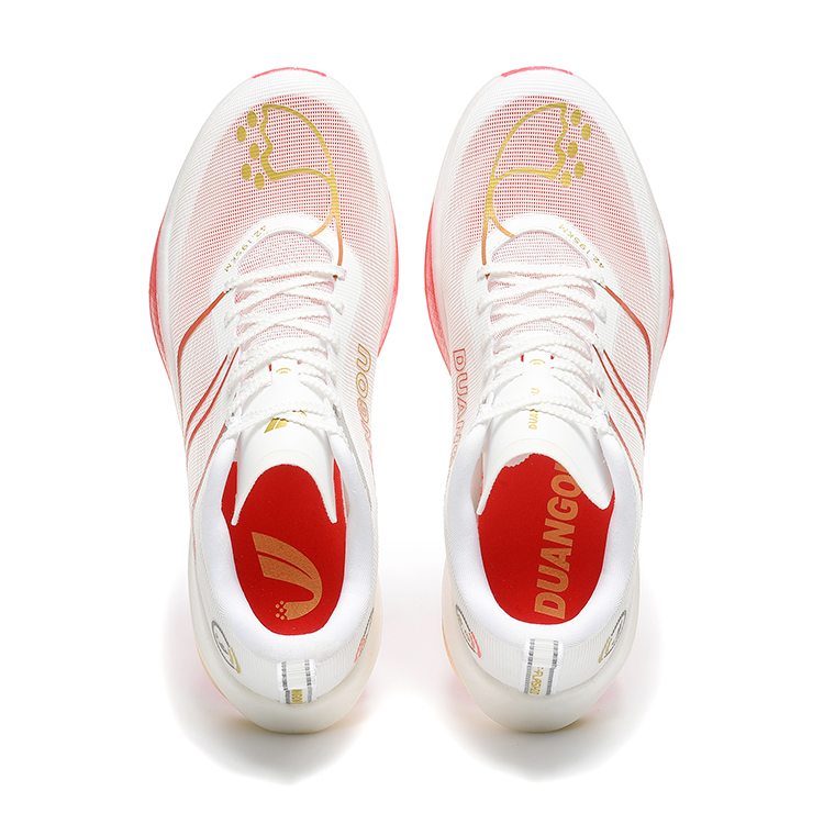 DUANGOU Running Shoes Unisex Low Top White Gold Red/Champion Red