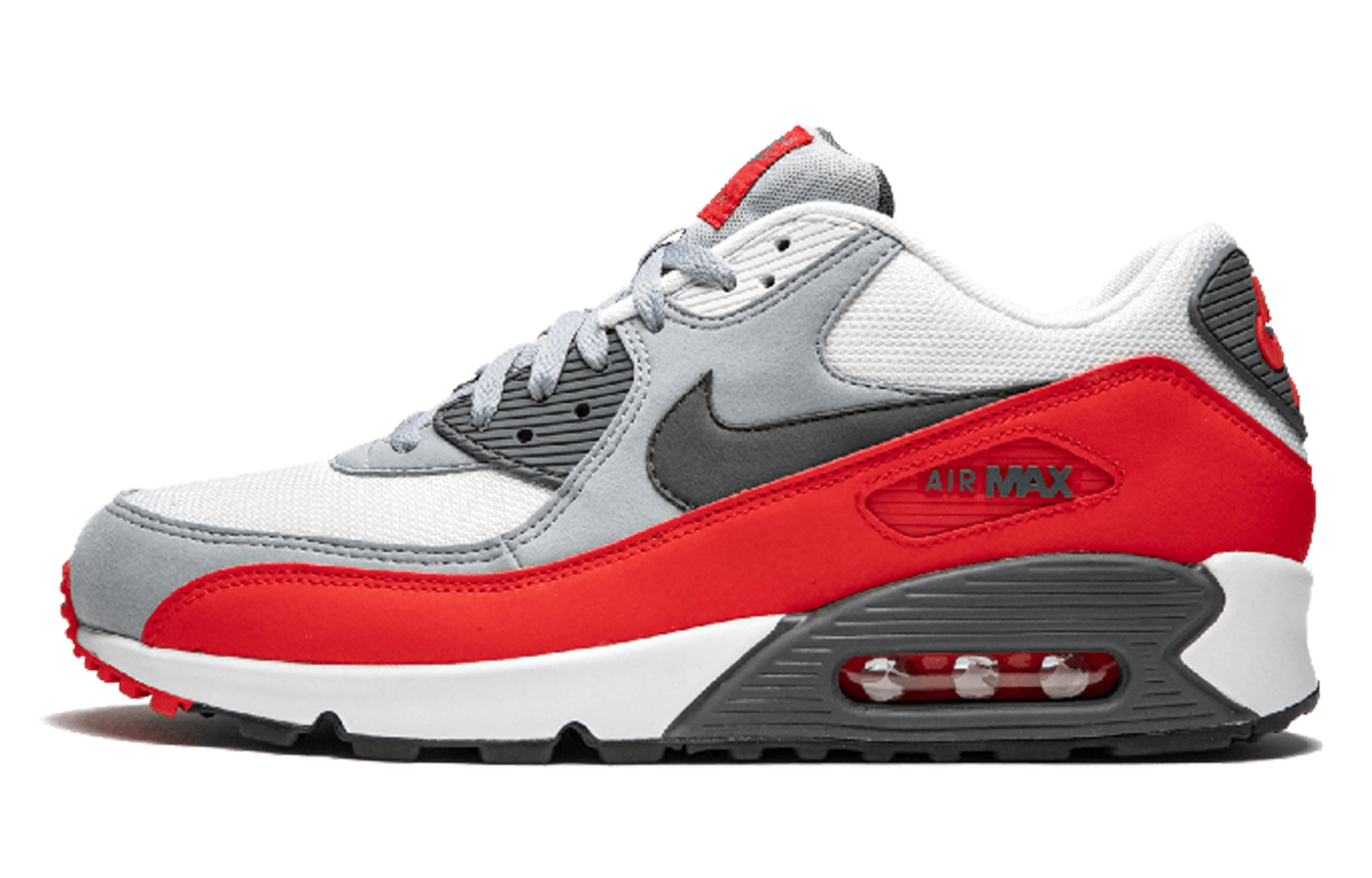 Nike Air Max 90 round toe lace-up low-top running shoes for men, gray white and red