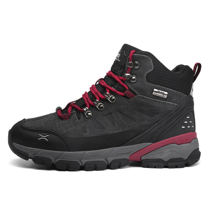 Jeep Cow Leather, Textile Cushioning Abrasion Resistant Lightweight Mid top Outdoor Shoes Men’s Gray Red