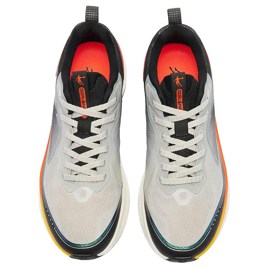 QIAODAN Fabric Slip Resistant Abrasion Resistant Low top Casual Running Shoes Men’s Gray Black Orange