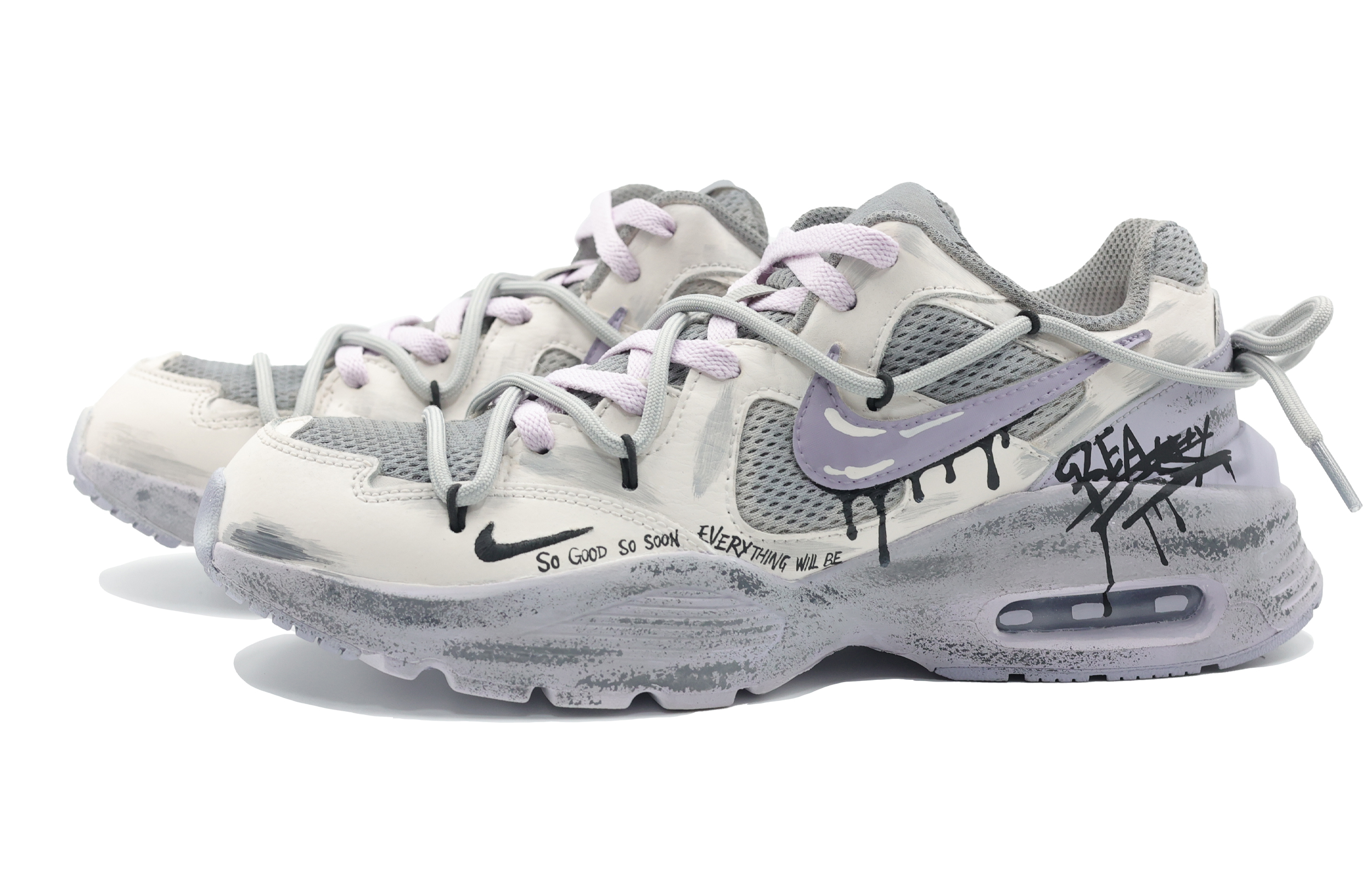 Nike Air Max Fusion Cushioning Moisture Wicking Low top Running Shoes Women’s Beige Gray Purple