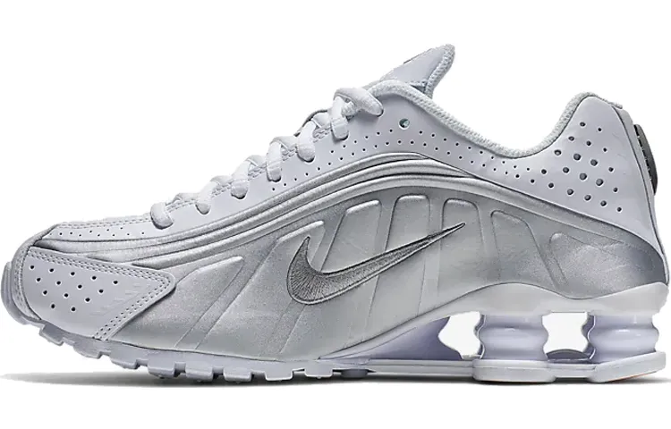 Nike Shox R4 Comfortable Slip Resistant Lightweight Non slip Lightweight Low top Marathon Running Shoes Women's White