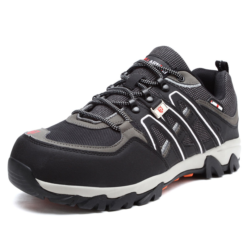 LARNMERN Slip Resistant, Abrasion Resistant, Reflective Low top Outdoor Shoes Unisex Black Gray