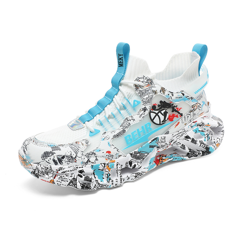 MEKY Cushioning Slip Resistant Abrasion Resistant Breathable Rebound Mid top Running Shoes Unisex White Blue