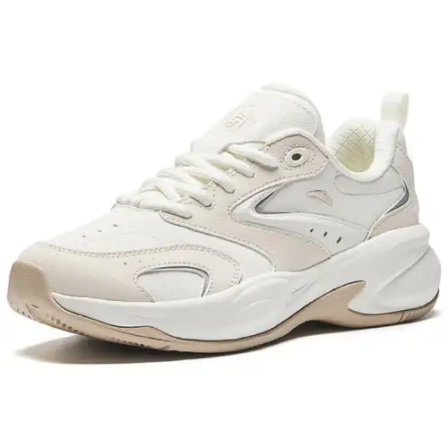 Anta Synthetic Leather Slip Resistant Abrasion Resistant Low top Running Shoes Women's White Gray