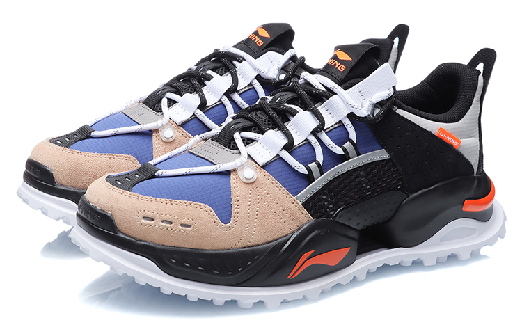 Li Ning Abrasion Resistant Thermal Low top Running Shoes Unisex Blue Apricot Black