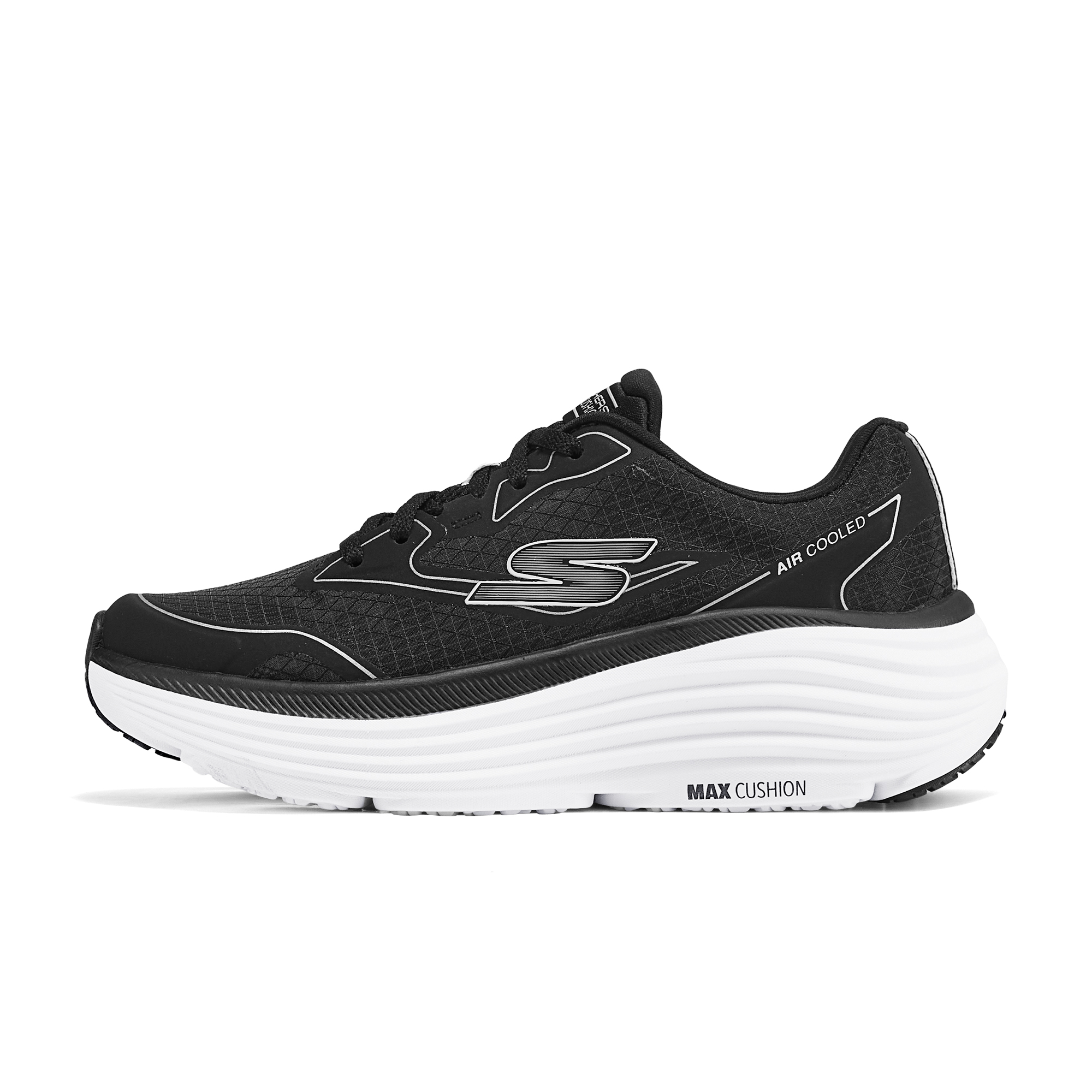 Skechers Skechers Max Cushioning Versatile, comfortable, shock-absorbing, breathable, supportive, rebound, low-top casual urban commuting running shoes, women's model, black and silver