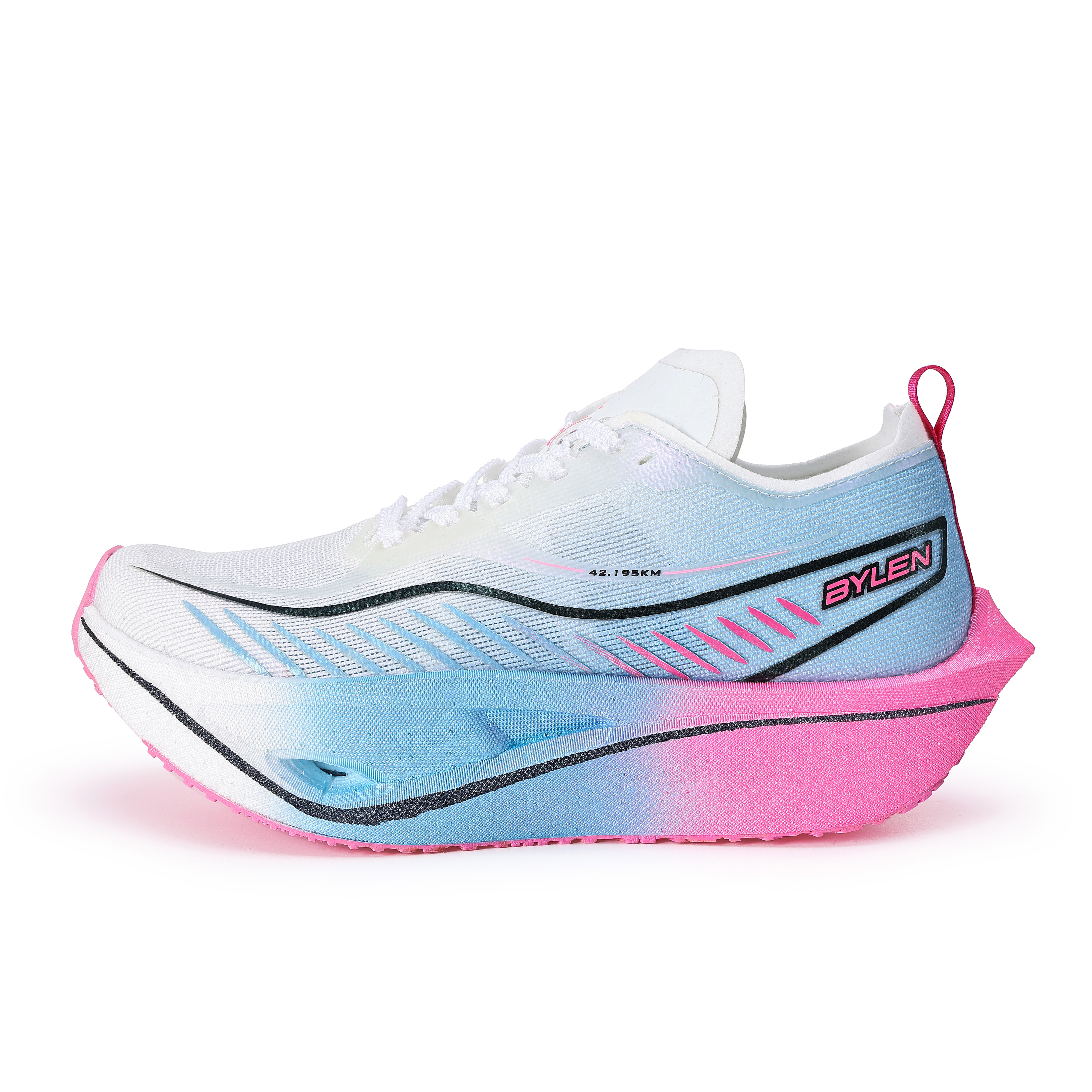 BYLEN Cushioning Slip Resistant Abrasion Resistant Low top Genuine Carbon Plate Running Shoes Unisex Blue Pink