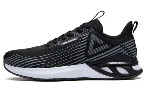 PEAK Textile, Synthetic Leather Cushioning Slip Resistant Breathable Low top Running Shoes Men's Black White
