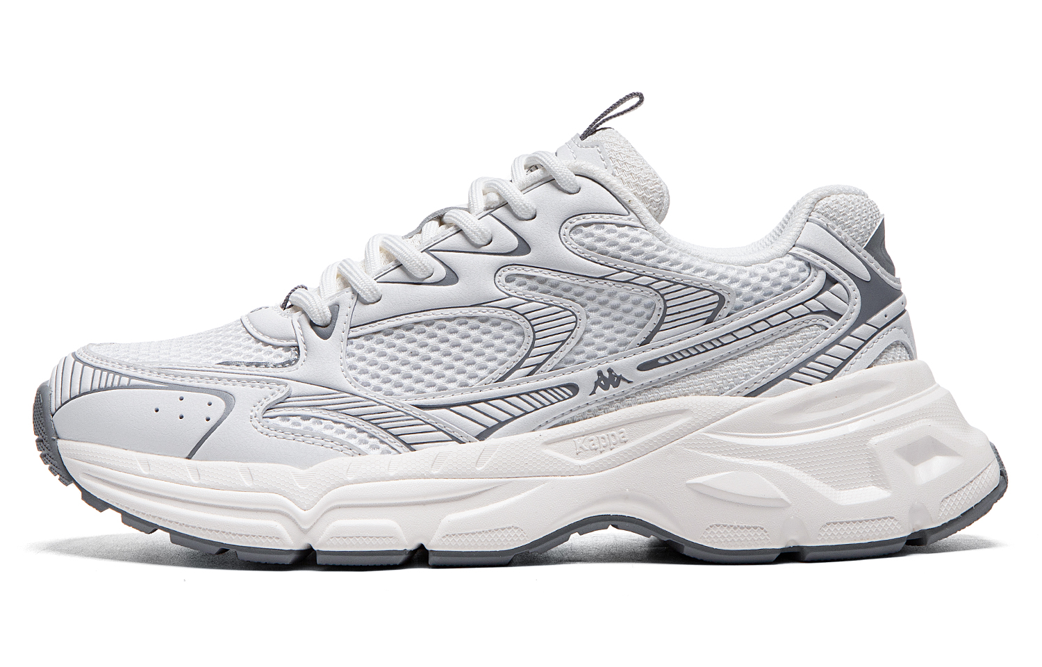 Kappa Kappa hydrogen rail back-to-back, lightweight and breathable in summer, casual and versatile mesh, thick sole heightening dad shoes, sports rebound and comfort, low-cut running shoes, same style for men and women, white gray