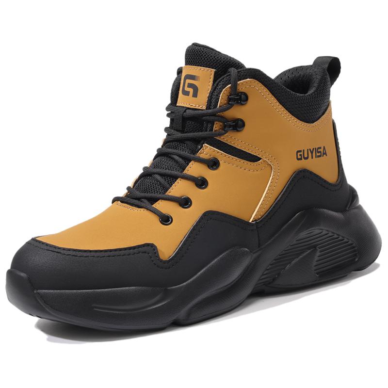 LANOUDUN Slip Resistant, Abrasion Resistant, Lightweight High top Outdoor Shoes Men’s Yellow Black