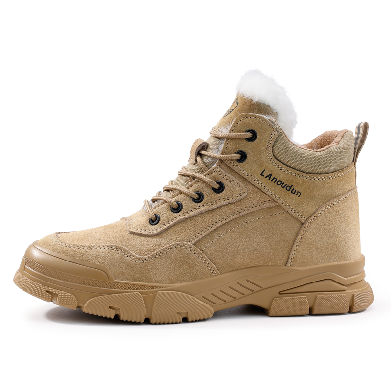 LANOUDUN Fleece Lined Comfortable Fit Wear resistant And Waterproof High top Outdoor Shoes Unisex Khaki