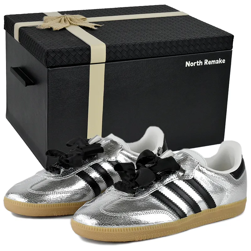 Adidas Originals SAMBA OG Silver Flower Rhino Low top Skateboard Shoes Women's Black Silver