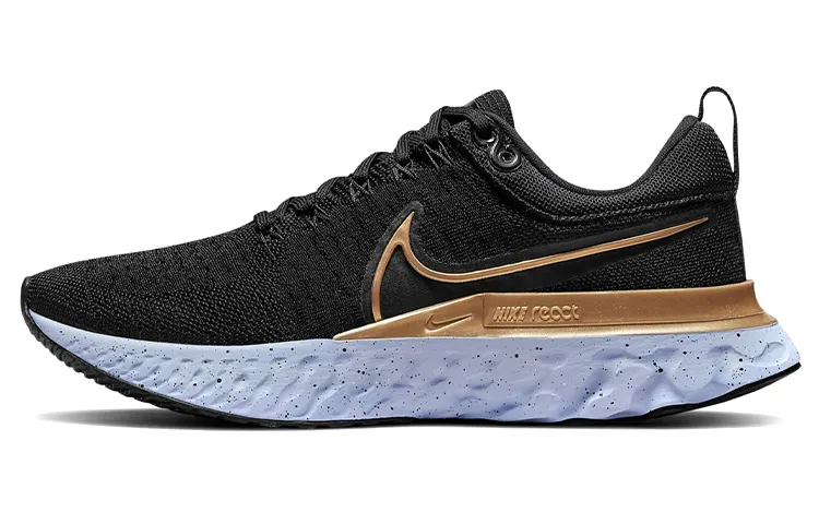 Nike React Infinity Run Flyknit 2 Black Metallic Gold Women's