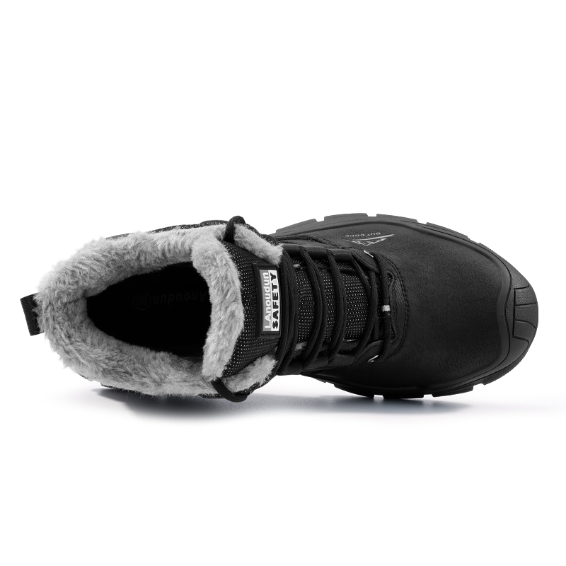 LANOUDUN Fleece Lined, Fashion Comfortable Waterproof And Impact Resistant High top Outdoor Shoes Unisex Black