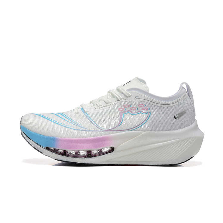 DUANGOU Cushioning Slip Resistant Abrasion Resistant Breathable Low top Running Shoes Unisex White Blue Dream Pink
