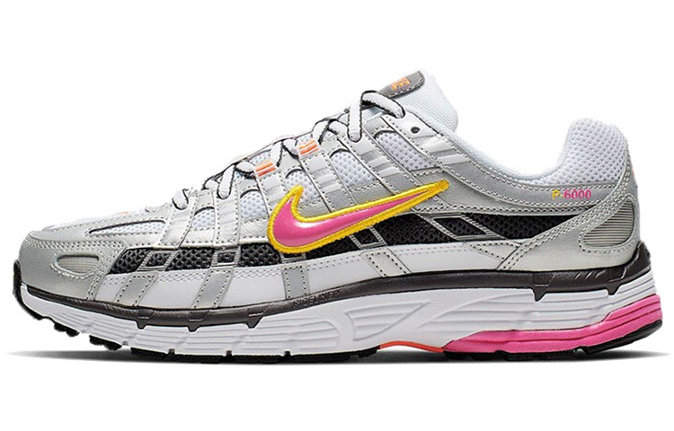 Nike P-6000 Retro cushioning mesh shock absorption low top air cushion running shoes for women silver gray