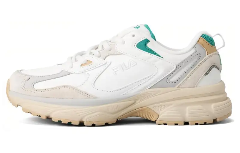 FILA Cushioning Breathable Lightweight Low top Running Shoes Unisex White Green Korean Style