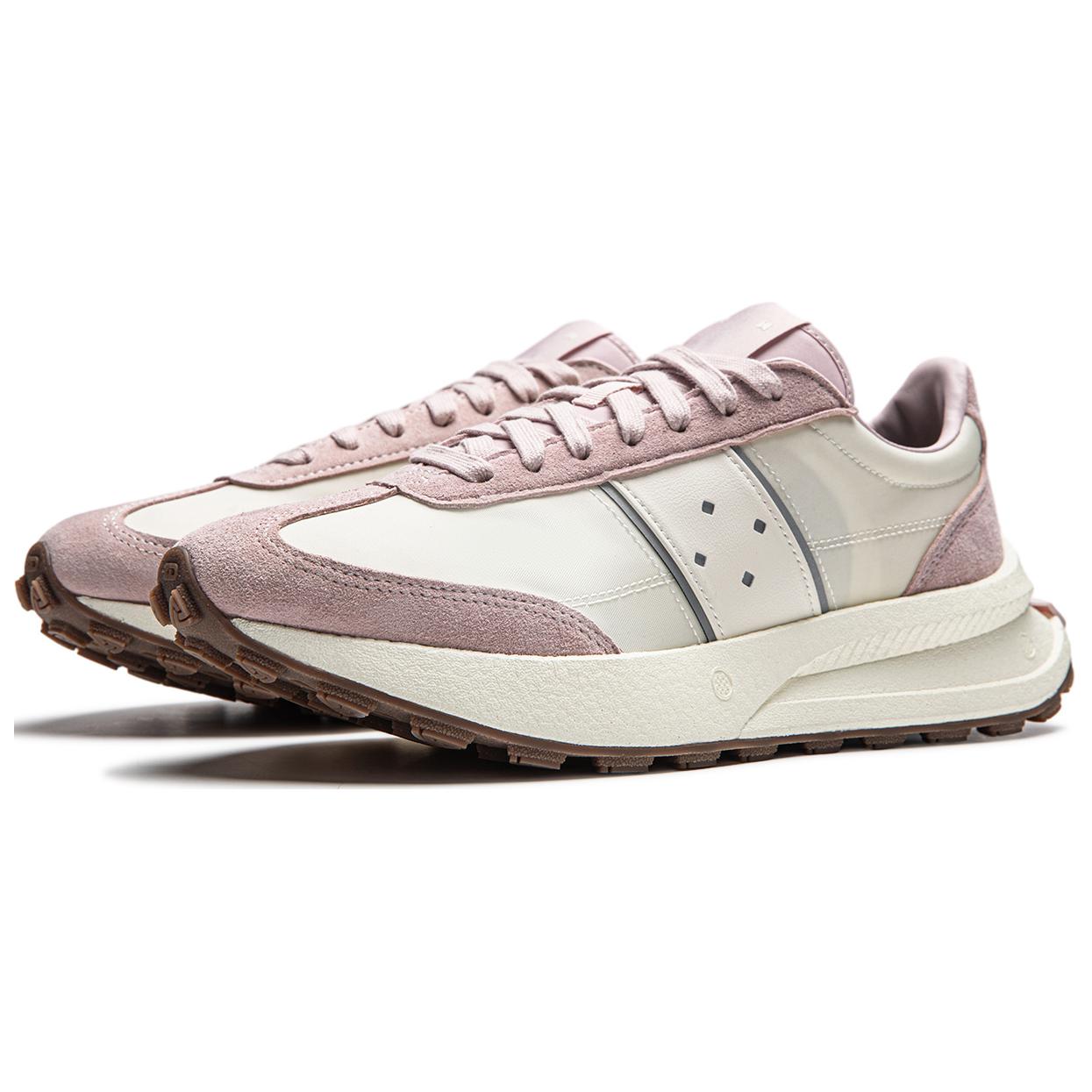 Li Ning Cushioning Slip Resistant Low top Casual Running Shoes Unisex Beige Pink