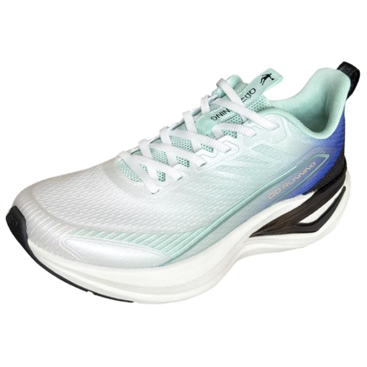 QIAODAN Fabric Cushioning Slip Resistant Low top Casual Running Shoes Men’s White Blue