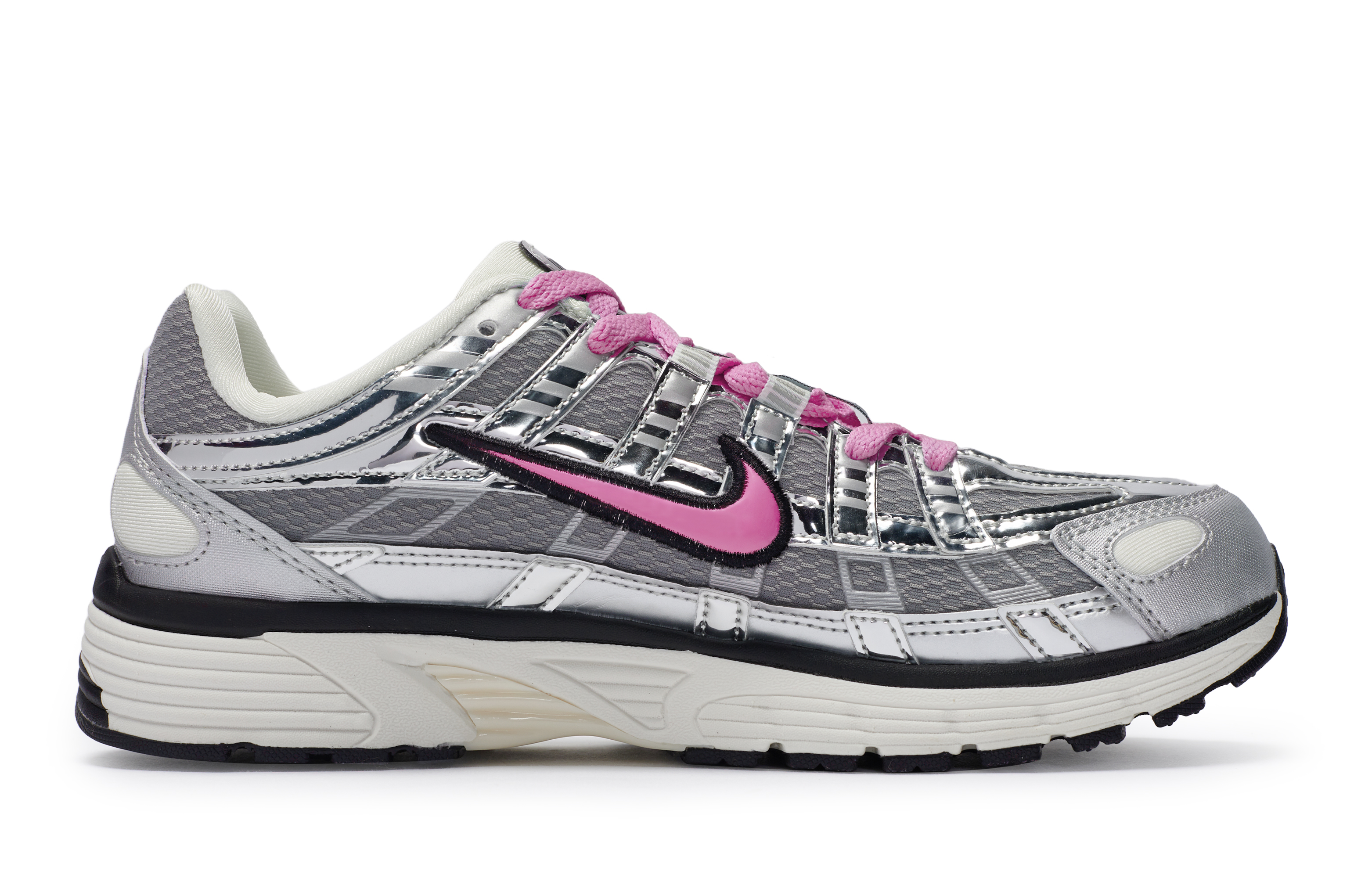 Nike P 6000 Slip Resistant, Abrasion Resistant, Breathable Low top Running Shoes Unisex Silver Gray Rose Red
