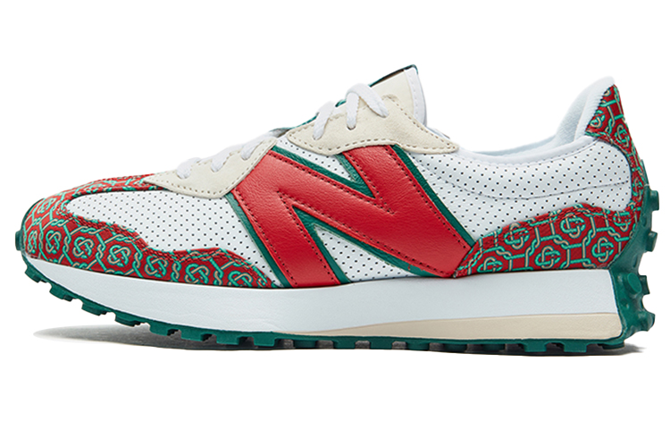 CASABLANCA x New Balance NB 327 comfortable fabric second layer cowhide first layer cowhide low top casual running shoes men and women same style white and red color patterns