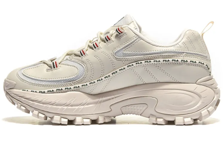 FILA Fashion Sneakers Leather Low top Chunky Sneakers Unisex Ecru Korean Style